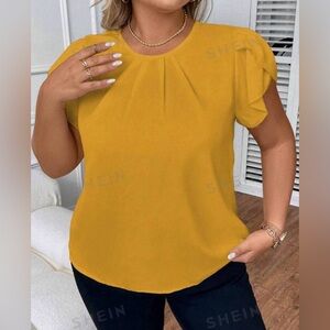 2xl yellow SHEIN fold pleated dress top